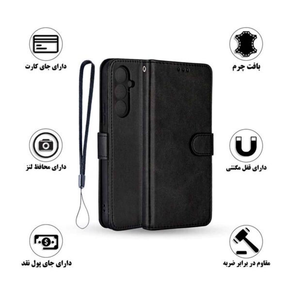 کیف کلاسوری چرمی با درب آهنربایی و دارای جای کارت مناسب برای گوشی های سامسونگ