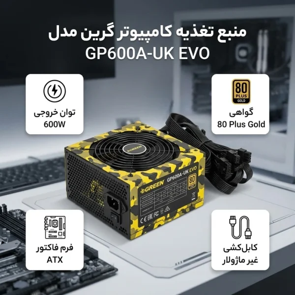 تصویر دوم ازمنبع تغذیه کامپیوتر گرین مدل GP600A-UK EVO توان 600 وات