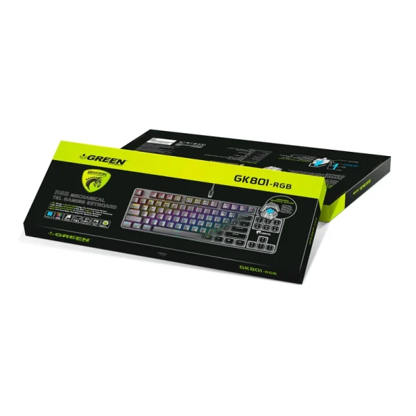 تصویر دوم ازکیبورد گیمینگ گرین مدل GK801-RGB مکانیکال آبی Tenkeyless