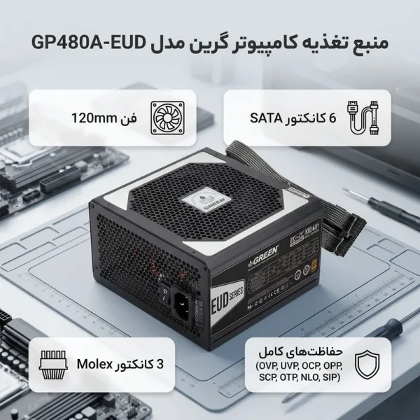تصویر دوم ازمنبع تغذیه کامپیوتر گرین مدل GP480A-EUD توان 480 وات