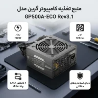 نمای کناری منبع تغذیه گرین GP500A-ECO Rev3.1